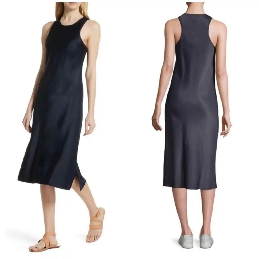 Frame dark navy stretch silk midi dress XS